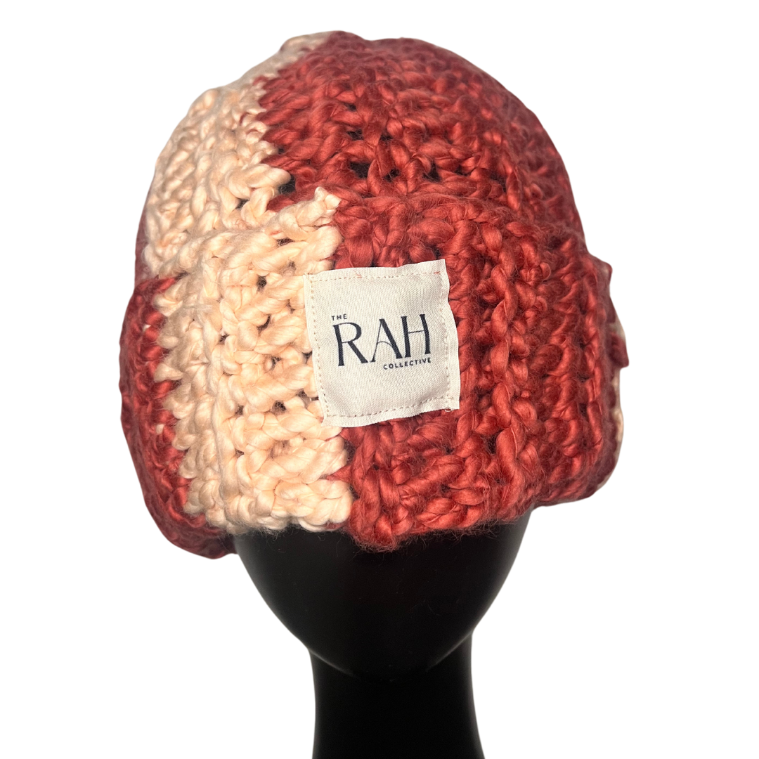 Chunky Beanie - Striped Coral