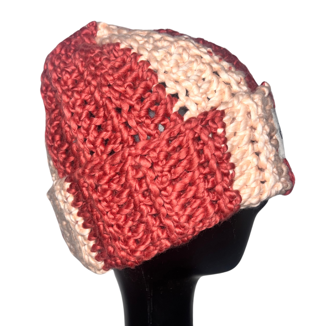 Chunky Beanie - Striped Coral